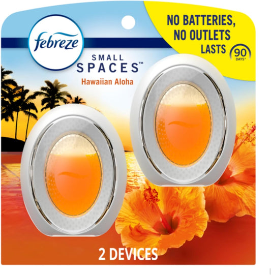 Febreze Small Spaces Air Freshener, Odor-Fighting, Plug In Alternative, Air Fresheners for Home and Bathroom and Kitchen, Closet Air Fresheners, Hawaiian Aloha Scent, 2 Count