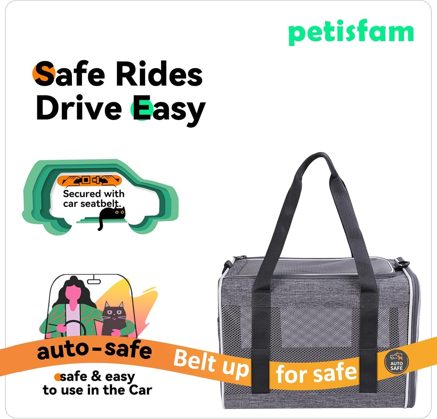 petisfam Soft Pet Carrier Bag for Cats and Puppy Under 20 lbs. Sturdy, Safe, Comfortable and Lightweight