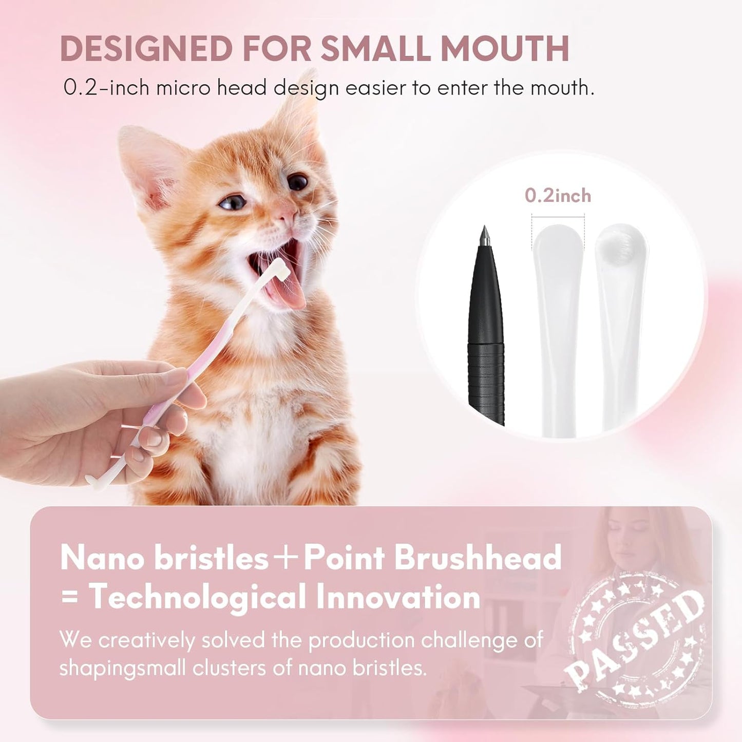 Dual-Sided Cat Toothbrush with Micro Brush Head, Ultra Soft Nano Bristles Pet Toothbrush Kit, Kitten/Puppy Toothbrushes, Fit into Cats/Small Dogs Mouth, Avoid Bleeding Gums