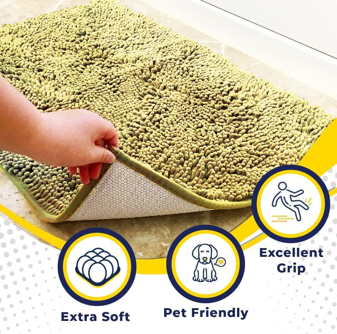 Muddy Mat® AS-SEEN-ON-TV Highly Absorbent Microfiber Door Mat and Pet Rug, Non Slip Thick Washable Area and Bath Mat Soft Chenille for Kitchen Bathroom Bedroom Indoor and Outdoor - Yellow 48" x 60"