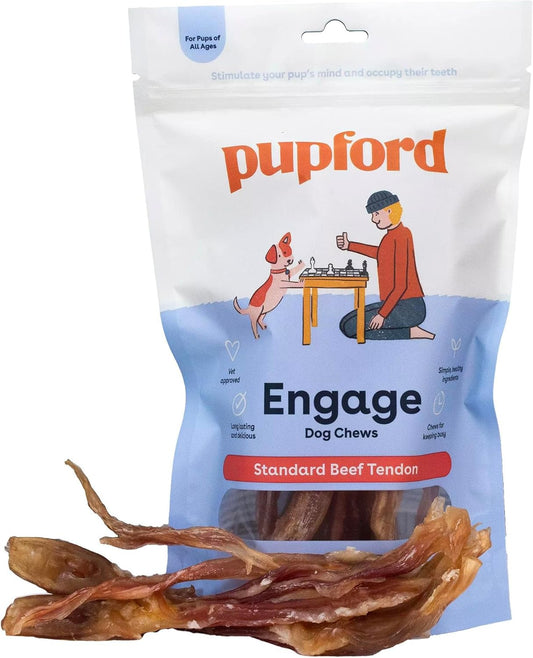 Pupford Standard Beef Tendon Chews for Dogs & Puppies, All-Natural Dog Chew with Glucosamine for Joint Health, Long-Lasting Toy, Great for Teething (4 Count)
