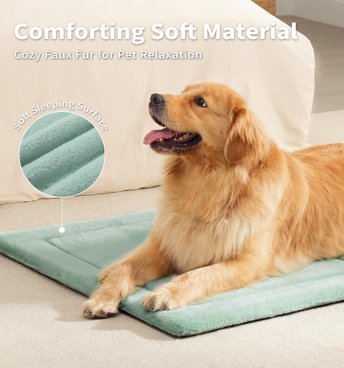 Made4Pets Dog Crate Pad Bed for Large Dogs, Washable & Reversible, Anti-Slip Kennel Mat for Cozy Sleeping, Soft Fluffy Dog Bed for Indoor & Outdoor Use, 36"x27", Green