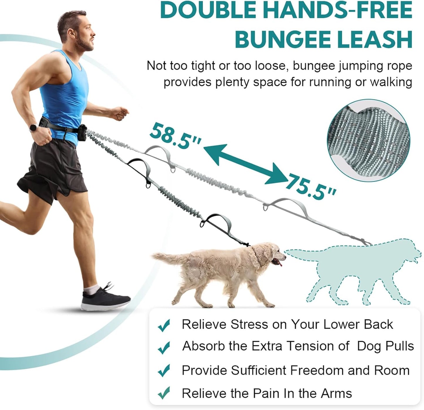 Hands Free Dog Leash with Pouch, Adjustable Waist Belt with Double Padded Handles, Waist Leash for Dog Walking, Dog Leash with Bungee for Medium & Large Dog, Dog Walking Accessories, Olive