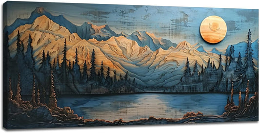 Extra Large Wall Art Mountain Forest Canvas Living Room Cabin Country Pictures Framed Prints Oversize Wall Decor Big Painting Artwork for Bedroom Dining Office Home 60"x30"