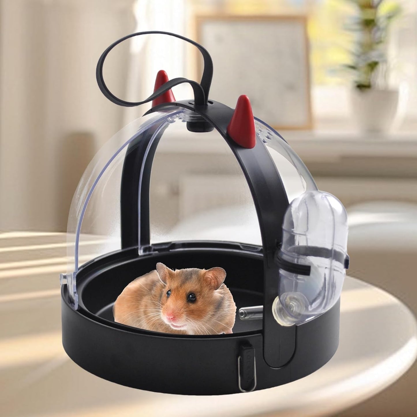 Portable Hamster Cage Travel Bag, High Permeability Hamster Travel Carrier with Water Bottle Small Pet Hamster Travel Carrier Cage for Hamster Gerbils Mice Hamster Guinea Pigs Sugar Glider(Black)