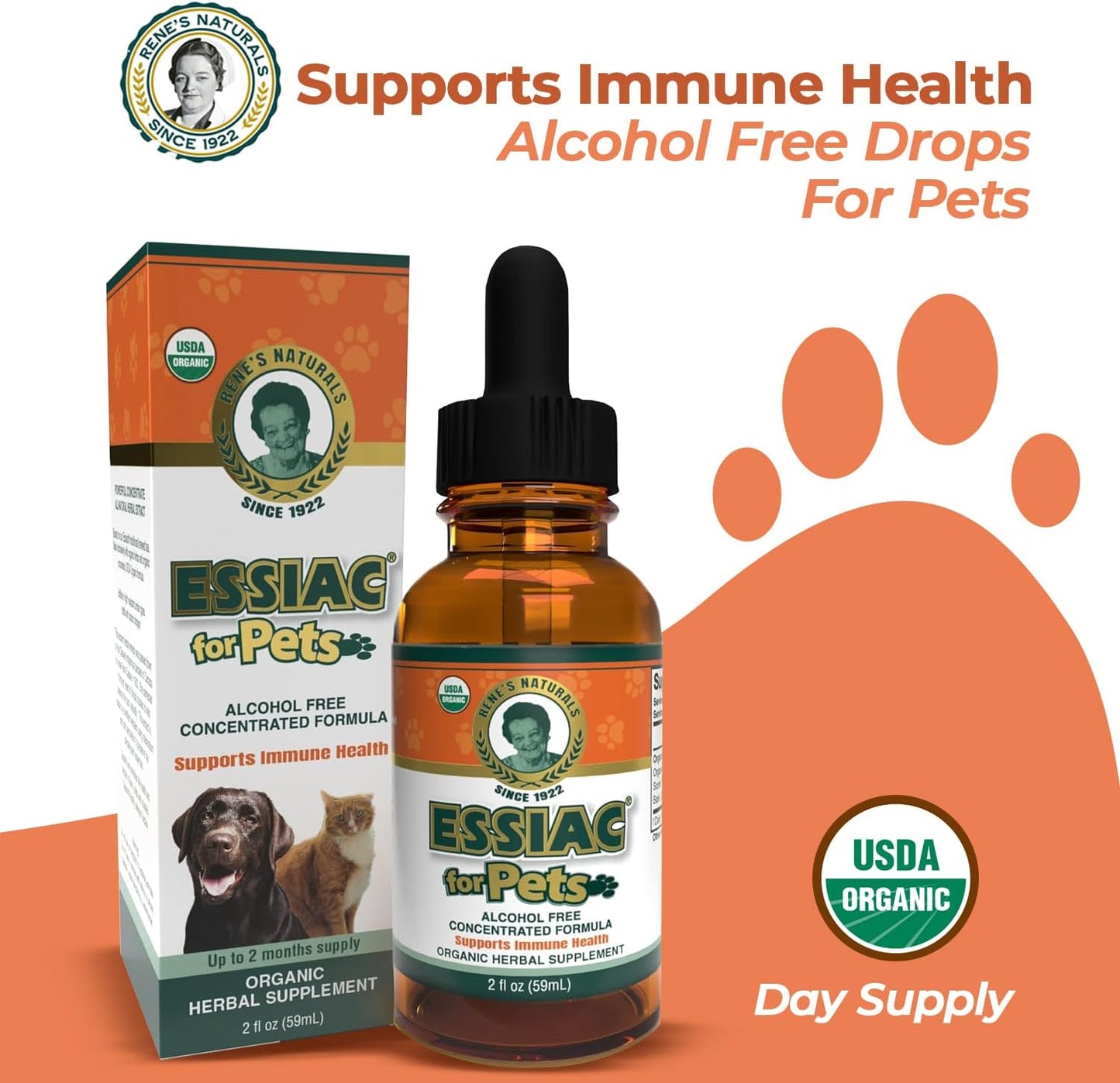 Essiac for Pets | USDA Organic | Daily Drops for Immune Support and Longevity | Pre-Measured Dropper | Alcohol Free Concentrated Formula | 2oz (59ml)