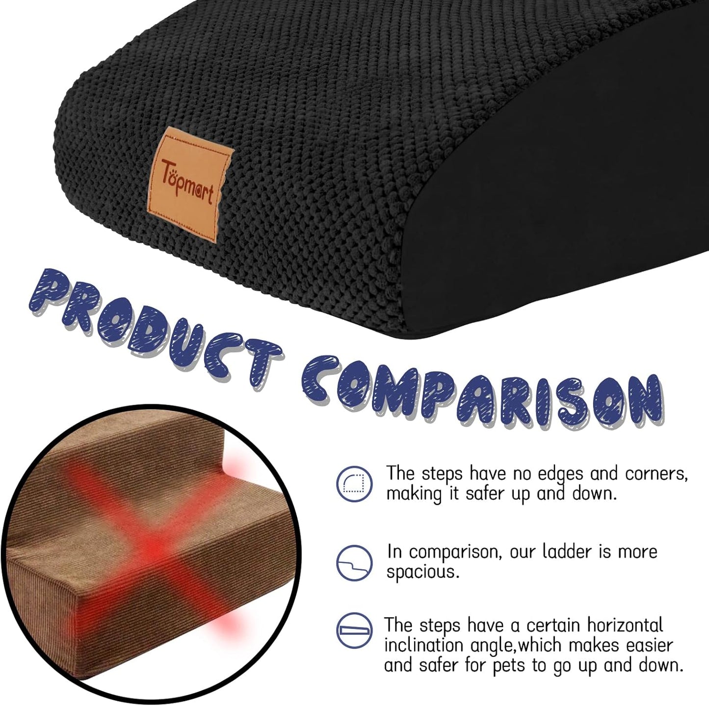 Topmart High Density Extended Foam Dog Ramp&Steps 2 Tiers,11.8" High,Non-Slip Dog Stairs,Soft Foam Pet Ladder with Waterproof Cover,Best for Injured,Older Cats,Pets with Joint Pain