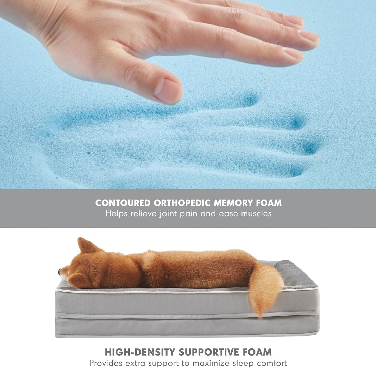 Friends Forever Orthopedic Dog Bed for Medium Dogs, Waterproof Memory Foam Dog Sofa Bed M with Removable Washable Cover, Ally Grey, 28x23x6.5