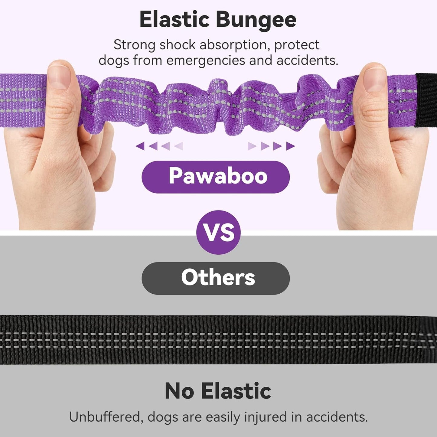 Pawaboo Dog Seatbelt for Car, 3-in-1 Dog Seat Belt Bungee, Shockproof Dogs Tether for Car with Buckle & Hook Latch, Adjustable Reflective Dogs Cars Harness Leash with 360° Lockable Buckle, Purple