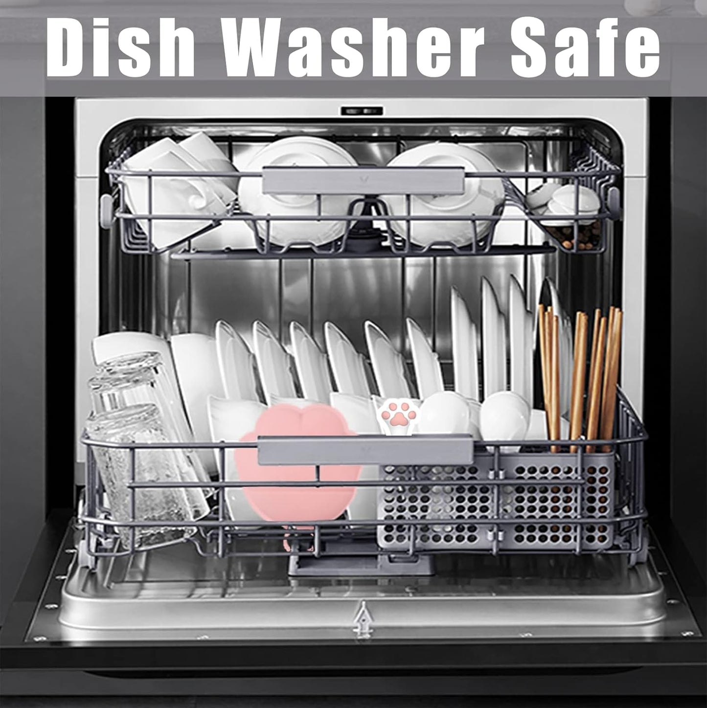 Meow&Woof Cute Cat Pet Can Food Cover with Spoon - One Lid and One Spoon Pack (Pink)