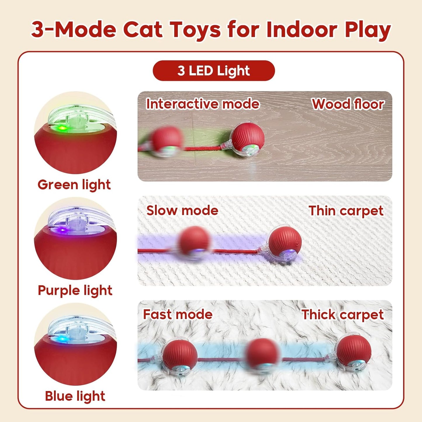 Interactive Cat Toy Dog Toy, Electric Automatic Rolling Moving Toys, Self Activated Play Smart Rolling Ball for Cats & Dogs, Chase Teaser Pet Ball for Bored Indoor Cats/Kittens/Dogs, Rechargeable