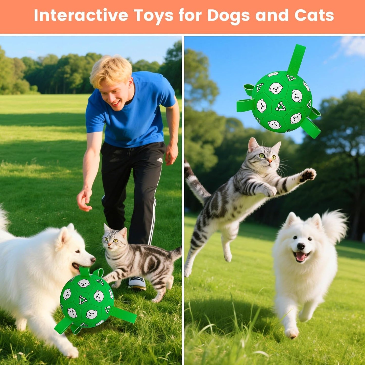 Interactive Dog Toys, Soccer Ball with Straps, Durable Herding Ball for Tug of War, Water Pool Dog Busy Toys for Indoor/Outdoor Play – Fun Birthday Gift for Medium & Large Dogs, 8 Inch