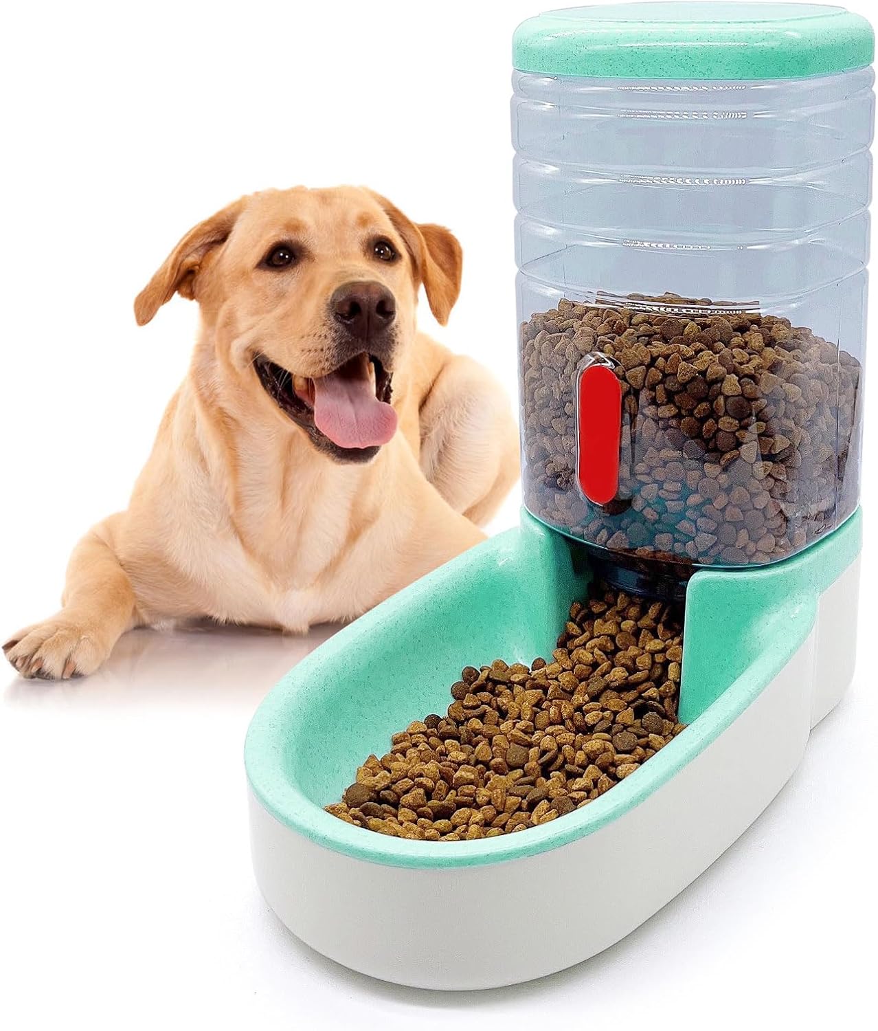 kathson Automatic Cat Feeder 1 Gallon Gravity Dog Food Dispenser Large Capacity Self Feeding Pet Food Bowl Station for Puppy Kitten Rabbit Green