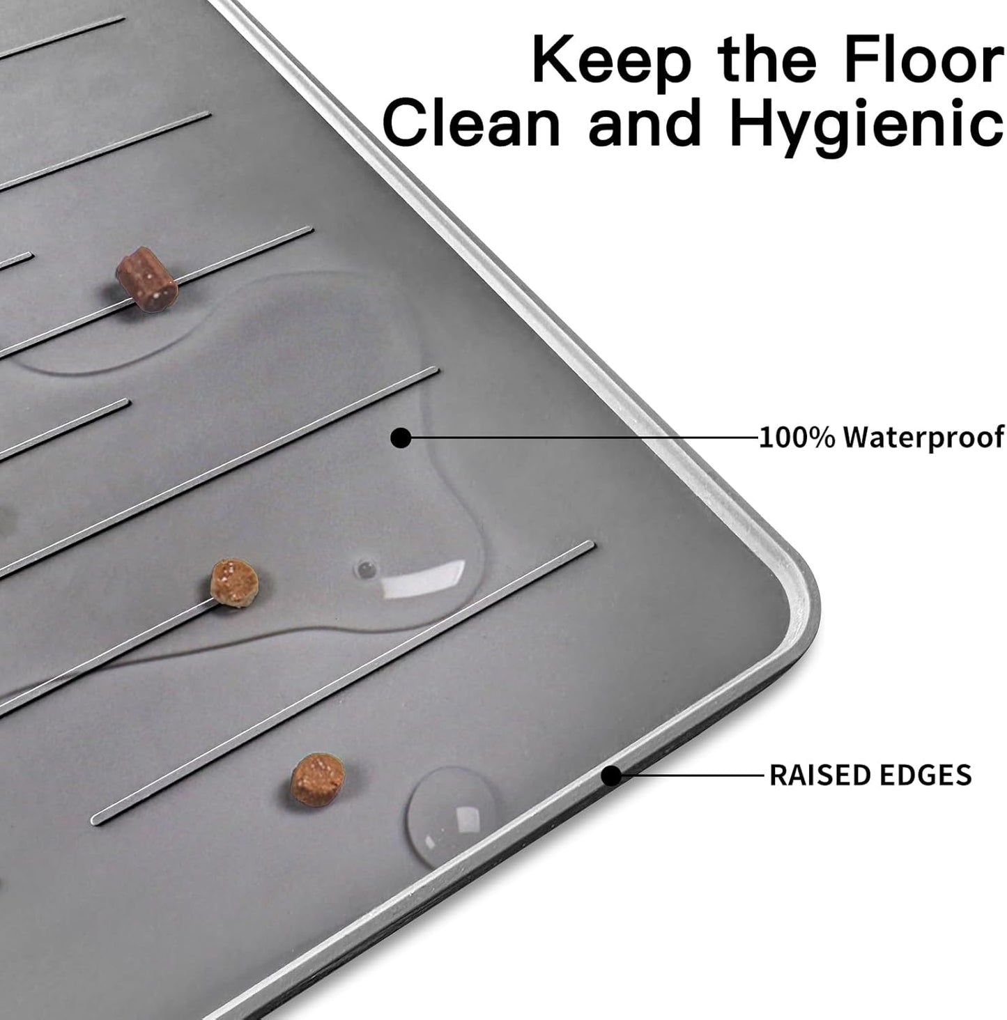 39.4"x29.5" Large Pet Food Mat, Silicone Dog Mats for Food and Water, Nonslip Pet Feeding Mats for Floors,Dog Cat Bowl Mat with Raised Edges, Light Gray