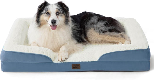 Bedsure XL Orthopedic Dog Bed for Extra Large Dogs - Washable XLarge Dog Cat Bed Waterproof, Comfort Dogs Couch Sofa with Washable Removable Cover, Pet Bed with Nonskid Bottom, Plush-Faded Denim, 42"