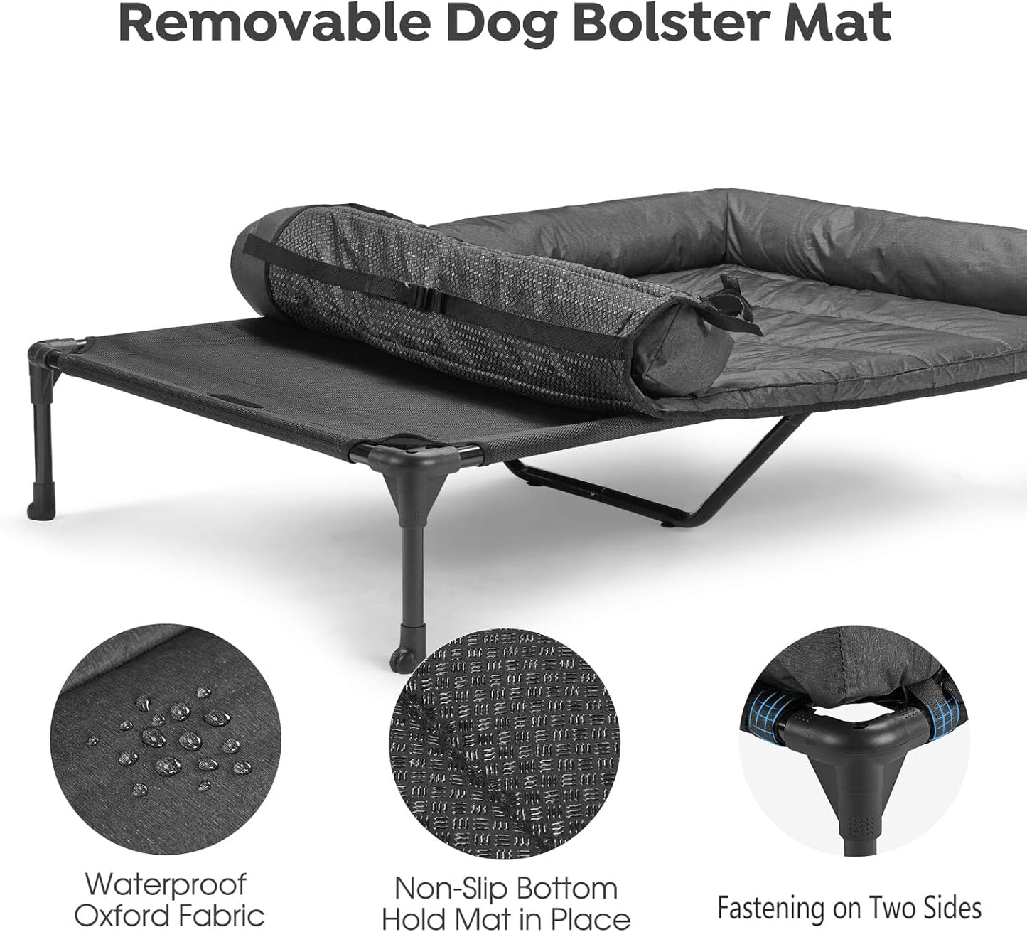 Veehoo Cooling Elevated Dog Bed Add Removable Waterproof Bolster Cushion Mat, Raised Pet Cot with Breathable Teslin Mesh, No-Slip Feet, Dog Sofa Bed for Indoor Outdoor, XXLarge, Black CWC2331B