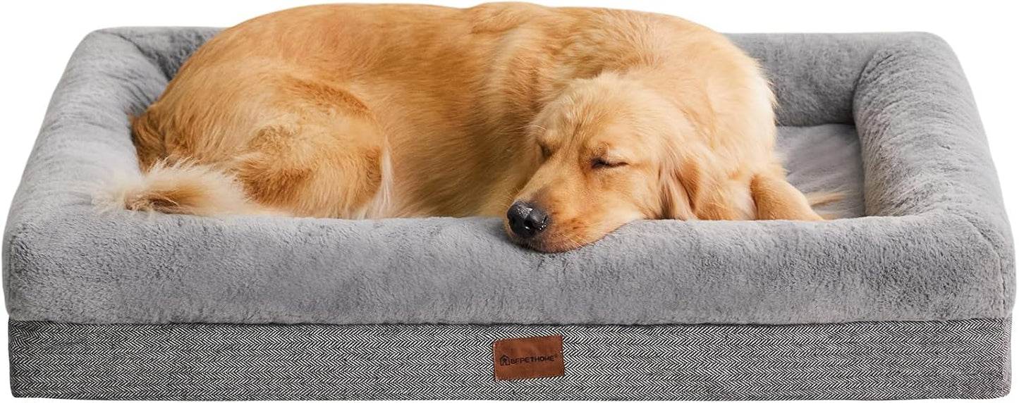 BFPETHOME XL Extra Orthopedic Dog Bed for Large Dogs – Washable Couch-Style Pet Bed with Supportive Bolster Sides, Removable Waterproof Cover, Non-Slip Bottom, Comfortable Dog Bed for Better Sleeping