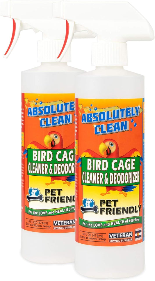 Absolutely Clean Amazing Bird Cage Cleaner and Deodorizer - Just Spray/Wipe - Safely & Easily Removes Bird Messes Quickly and Easily - Made in The US - Fragrance Free - 16oz (Pack of 2)