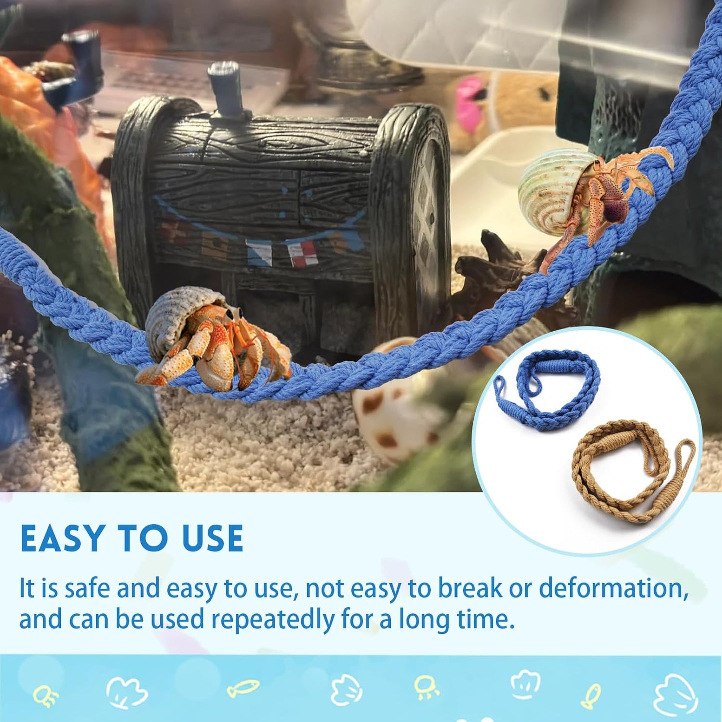2PCS Hermit Crab Climbing Toys,Hermit Crab Rope Ladder Decor Reptile Hanging Vines Toys Hermit Crab Supplies Reptiles Habitat Tank Terrarium Accessories for Lizard Leopard Gecko Tree Frog(Blue)