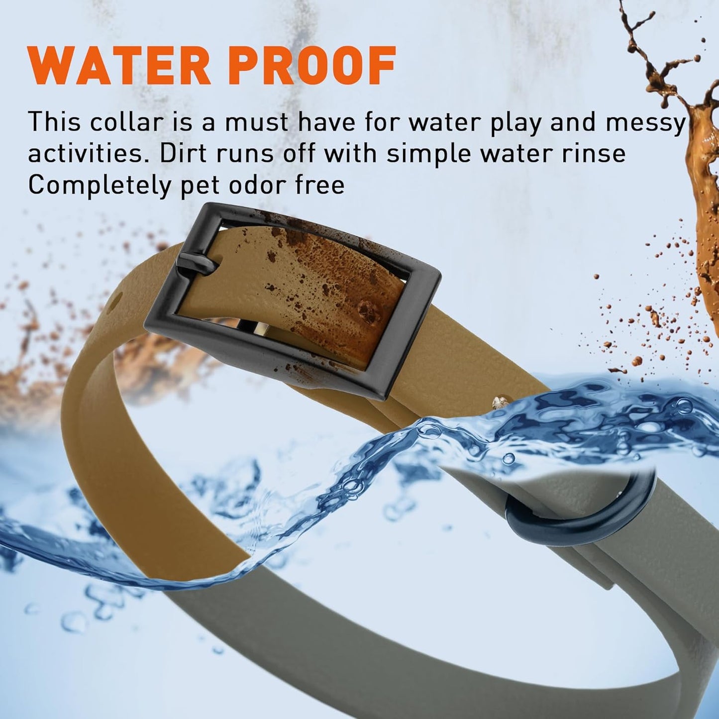 Dogline Biothane Waterproof Dog Collar Strong Coated Nylon Webbing with Black Hardware Odor- Proof for Easy Care Easy to Clean High Performance Fits Small Medium or Large Dogs, Coyote Brown