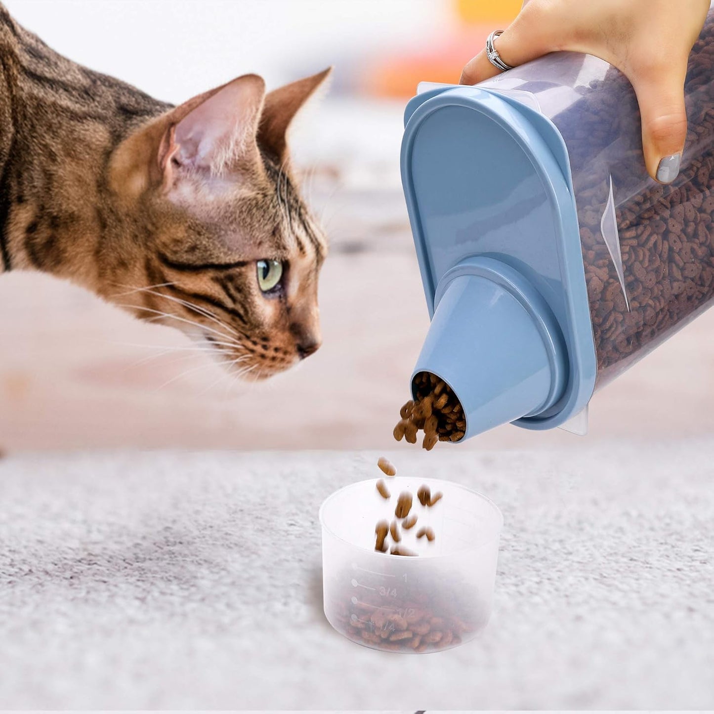 GreenJoy 2 Pack 2lb/2.5L Pet Food Storage Container with Measuring Cup, Can Covers and Bowl for Small Dog, Cat, Waterproof-BPA Free (Blue and Pink)