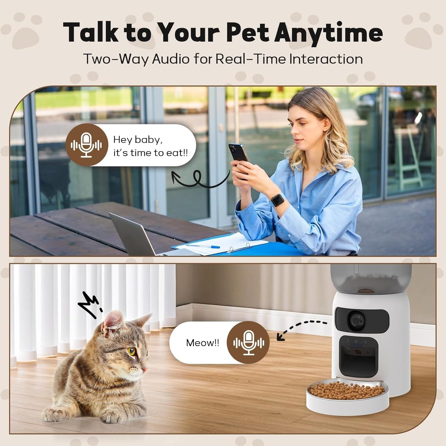 Dual Lens Pet Feeder with Camera, 1080P Video, AI Pet Detection, Night Vision, 2.4/5G WiFi, Interactive Features, App Control, 2-Way Audio, Auto Feeding & Freshness Preservation, 6L