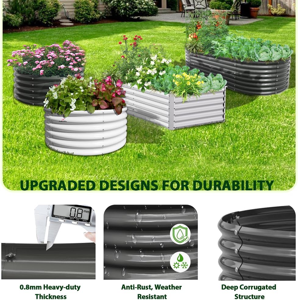 A ANLEOLIFE 6X2X1.5 ft Galvanized Raised Garden Beds Outdoor, Oval Round Metal Planter Box for Planting Vegetables Flowers Herb, Anti-Rust & Easy-Setup, Quartz Grey