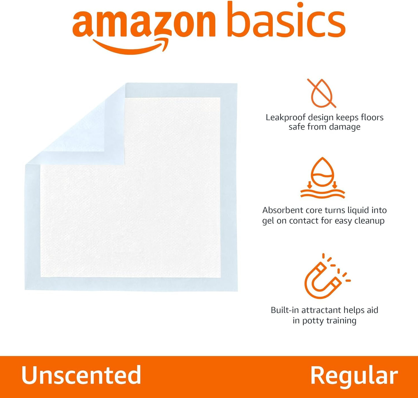 Amazon Basics Dog and Puppy Pee Pads, 5-Layer Leak-Proof Super Absorbent, Quick-Dry Surface, Potty Training, Regular (22x22"), 100 Count, Blue & White