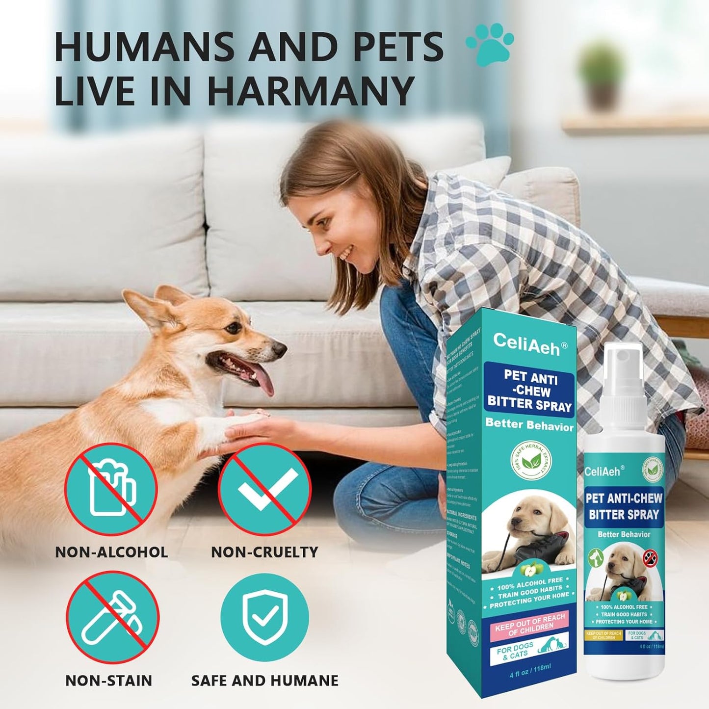 Bitter Apple Spray for Dogs 118 ML - Stop Chewing & Licking, Puppy Training Aid, No Chew Deterrent for Furniture, Shoes, Wounds - Safe Formula for Indoor & Outdoor Use