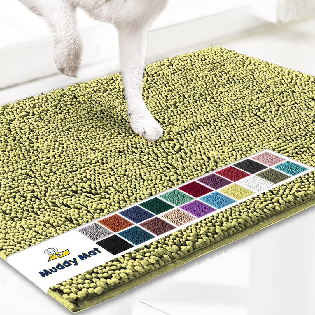 Muddy Mat® AS-SEEN-ON-TV Highly Absorbent Microfiber Door Mat and Pet Rug, Non Slip Thick Washable Area and Bath Mat Soft Chenille for Kitchen Bathroom Bedroom Indoor and Outdoor - Yellow 24" x 96"