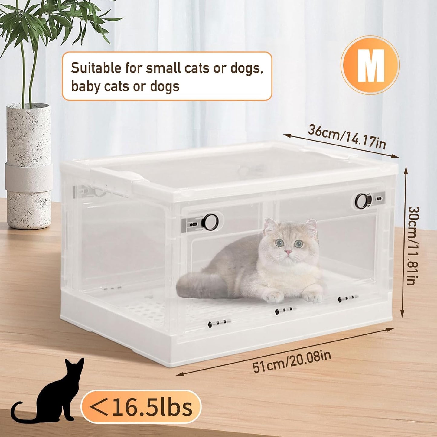 PakaLife Portable Oxygen Tank cat&Dog for pet cage,Dog&cat Inhaler,Puppy Incubator&cat Nebulizer,Built-in Ventilation for Pets up to 30lbs（Mid