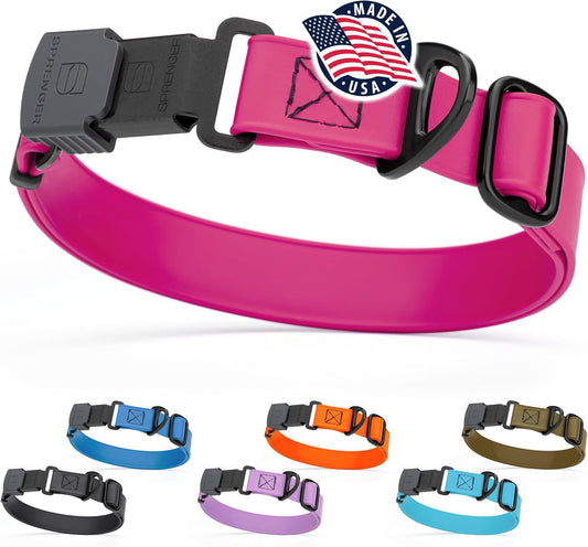Dogline Biothane Waterproof Dog Collar with Herm Sprenger Stainless Steel Quick Release Buckle – Heavy Duty Tactical Durable Collar for Dogs – Comfortable and Safe Pet Collar, W 1" L 15-25", Magenta