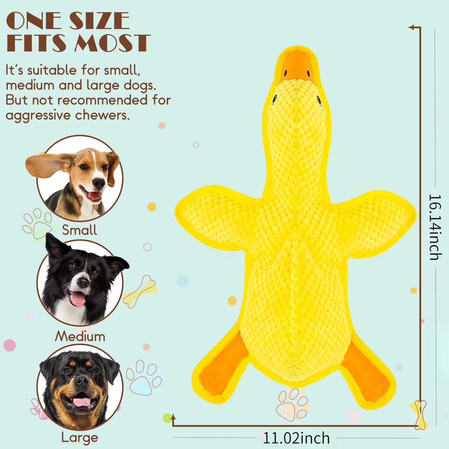No Stuffing Dog Squeak Toys- Chew Toys for Small Medium Large Breed- Durable Puppy Teething Interactive to Keep Them Busy- Best Birthday Gift(Yellow Duck)