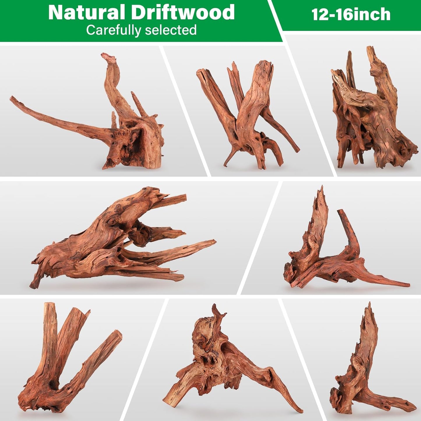 Driftwood for Aquarium Natural Aquarium Wood for Aquascaping Fish Tank Decorations Reptile Tank Decor (Natural Driftwood 12-16" 1 Pack+Protein Cotton)