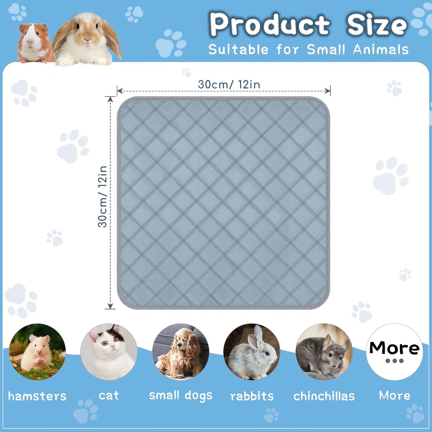6 Packs Washable Guinea Pig Cage Liners, Waterproof Guinea Pig Pee Pads Reusable Absorbent Bedding Anti Slip Mats for Small Animals Bunny Rabbit Hamster (12 x 12in)