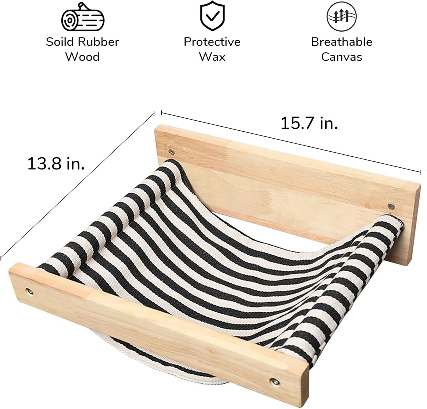 FUKUMARU Hammock Wall Mounted Cat Beds and Perches, Wooden Kitten Walls Furniture, Stable Cats Shelves for Sleeping, Playing, Climbing, and Lounging, Black Stripe