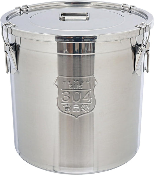 DYNAMI 12.7Gal 304 Stainless Steel Rice Storage Container,Extra Large Food Grade Canister,40-90Lbs Sealed Rice Bucket with Airtight Lid and Locking Buckle,for Rice, Flour, Grain (48L)