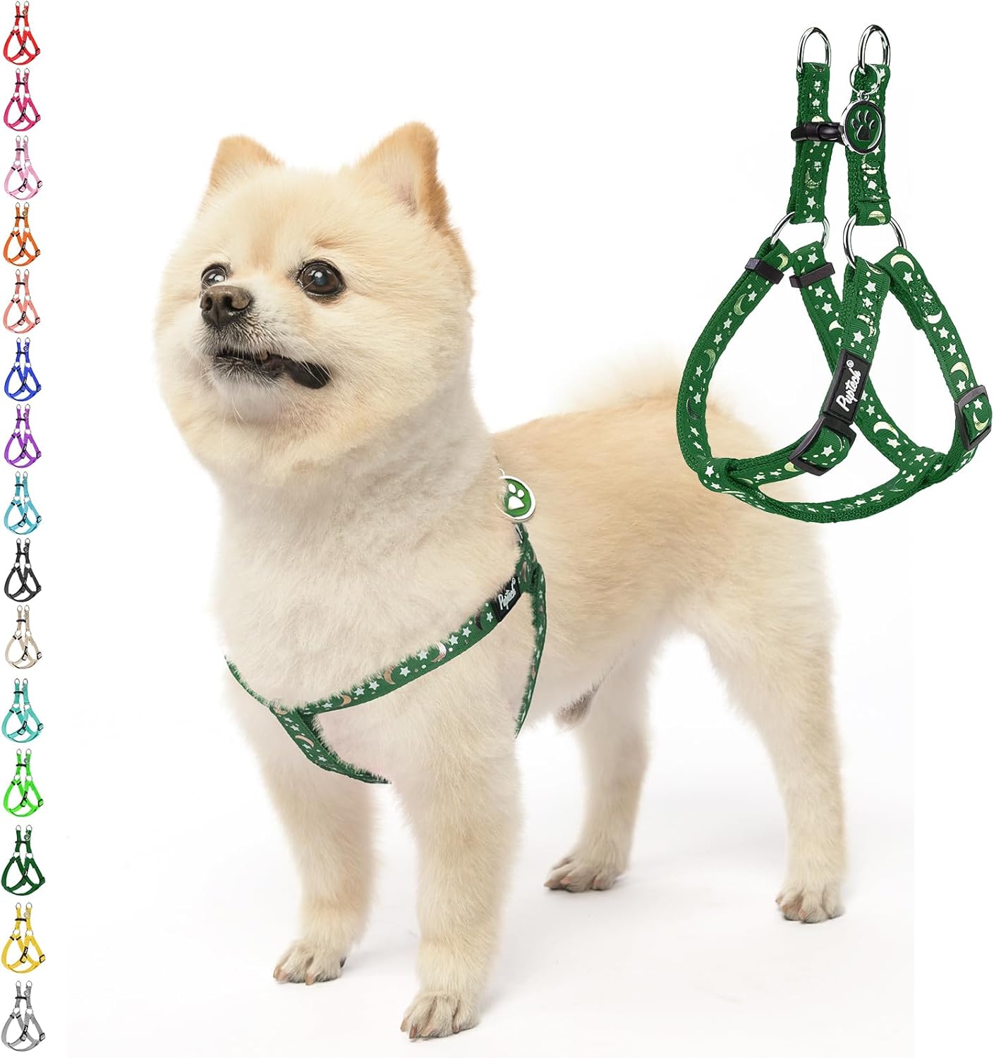 PUPTECK No Pull Dog Harness Soft Adjustable Basic Nylon Step in Puppy Vest Outdoor Walking with ID Tag, Moon Star Green, S
