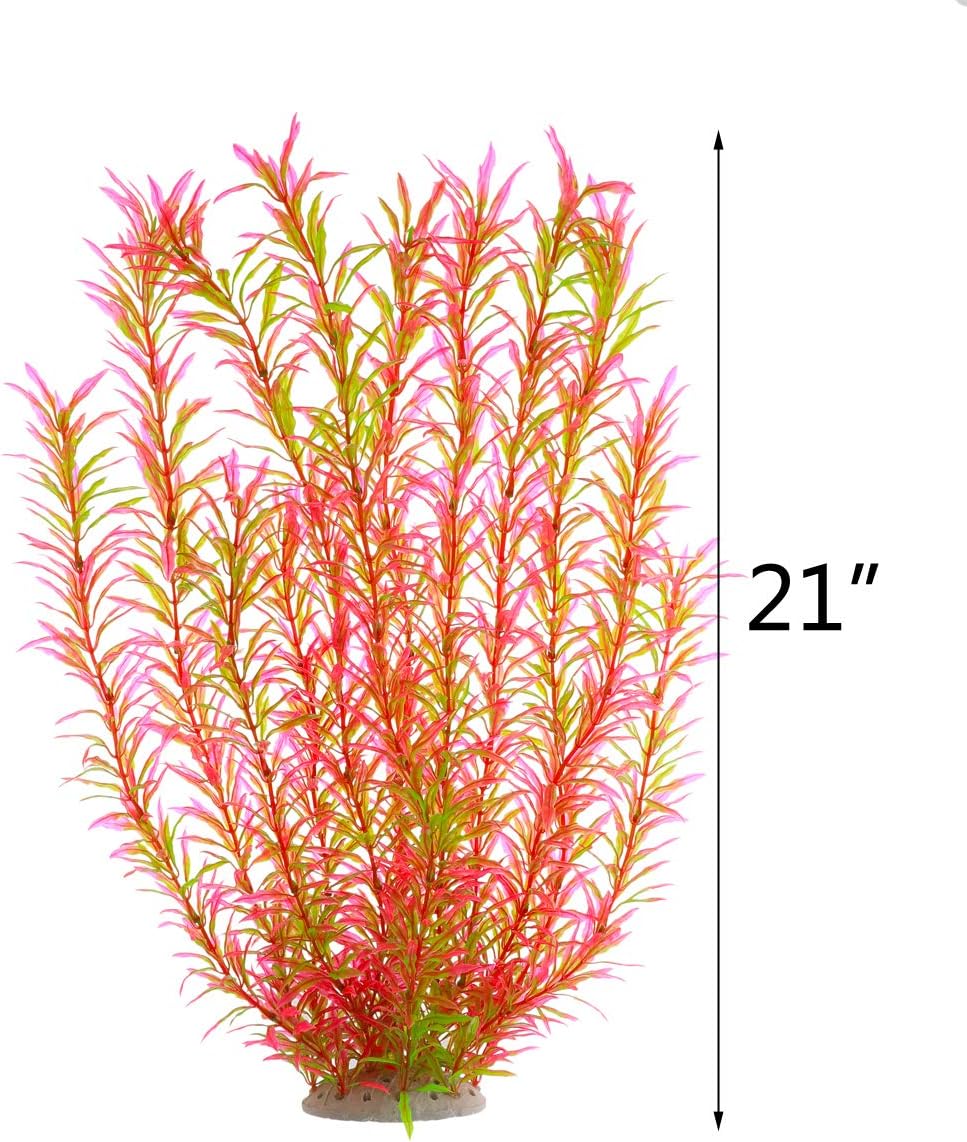 Aquarium Plastic Plants Large, Artificial Plastic Long Fish Tank Plants Decoration Ornaments Safe for All Fish 21 Inches Tall (J07 Pink)