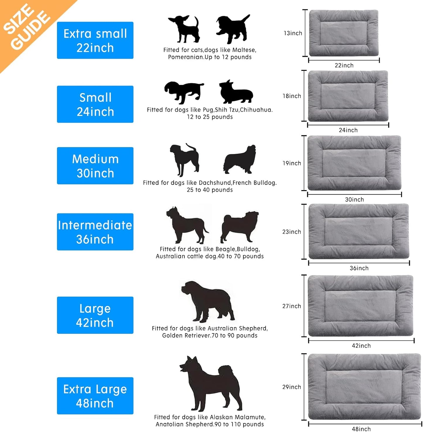 Dog Beds Crate Pad for Medium Dogs Fit Metal Dog Kennel,Ultra Soft Puppy Bed Washable & Anti-Slip Kennel Pad for Dogs Cozy Sleeping Mat,Gray 30inch