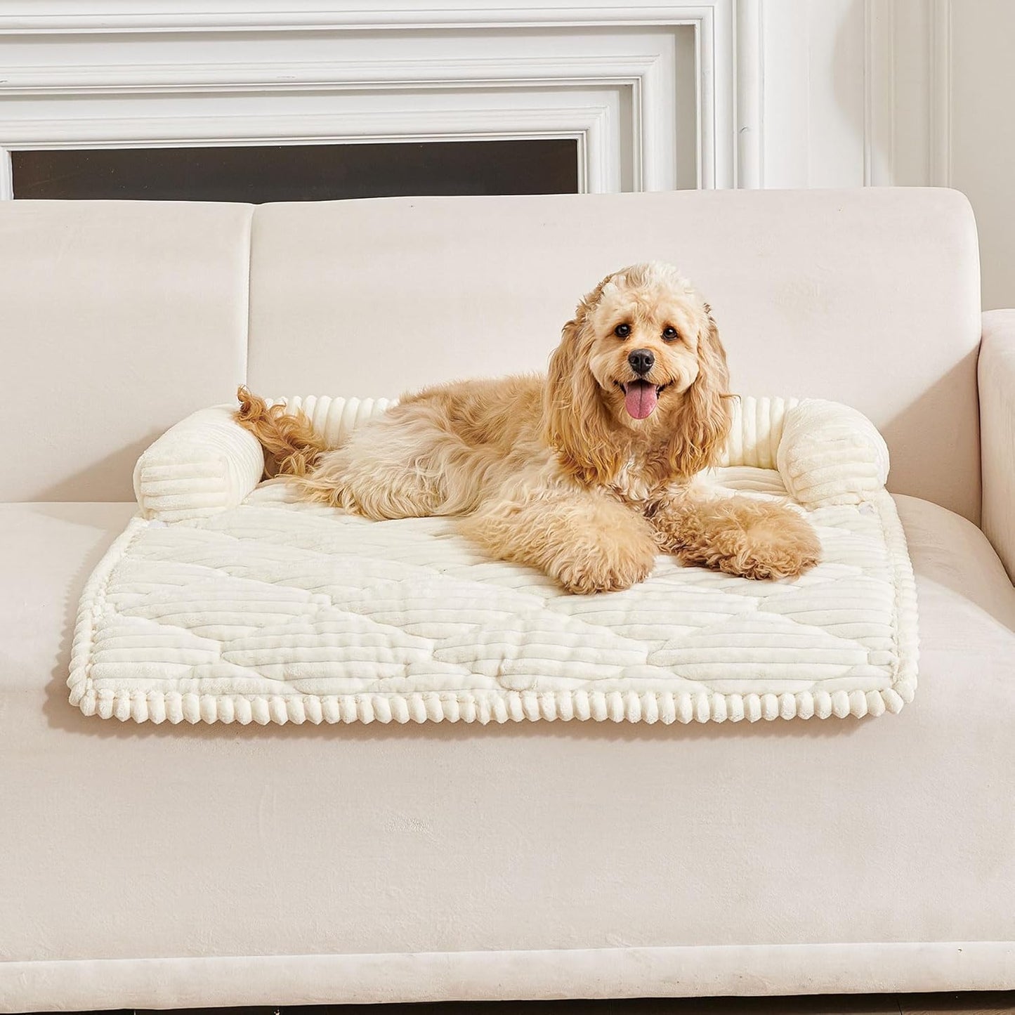 HAOMAIJIA Dog Couch Bed for Large Dogs, Non Slip Pet Couch Covers for Sofa Thick Soft Washable Dog Couch Cover Protector All Seasons Universal Dogs and Cats Bed Mat (Off White, Large)