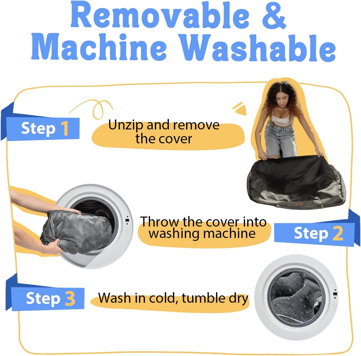 Washable Orthopedic Large Dog Bed - Dog Beds Large Sized Dogs with Removable Cover Waterproof Pet Bed with Bolster for Extra Large Pet