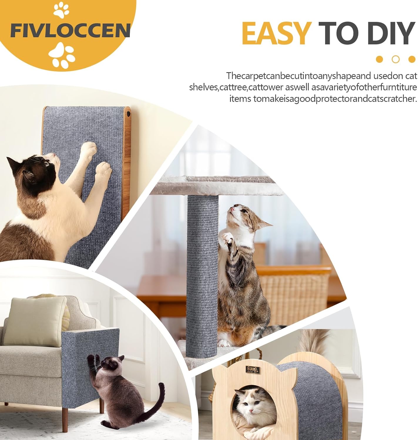 78.7"x15.8"Self-Adhesive Climbing Cat Scratch Protector Pads - Trimmable Furniture Guard for Sofa, Walls & Floors, DIY Cat Tree/Tower/Bed, Replaceable Scratch-Resistant Mats (Light Gray)