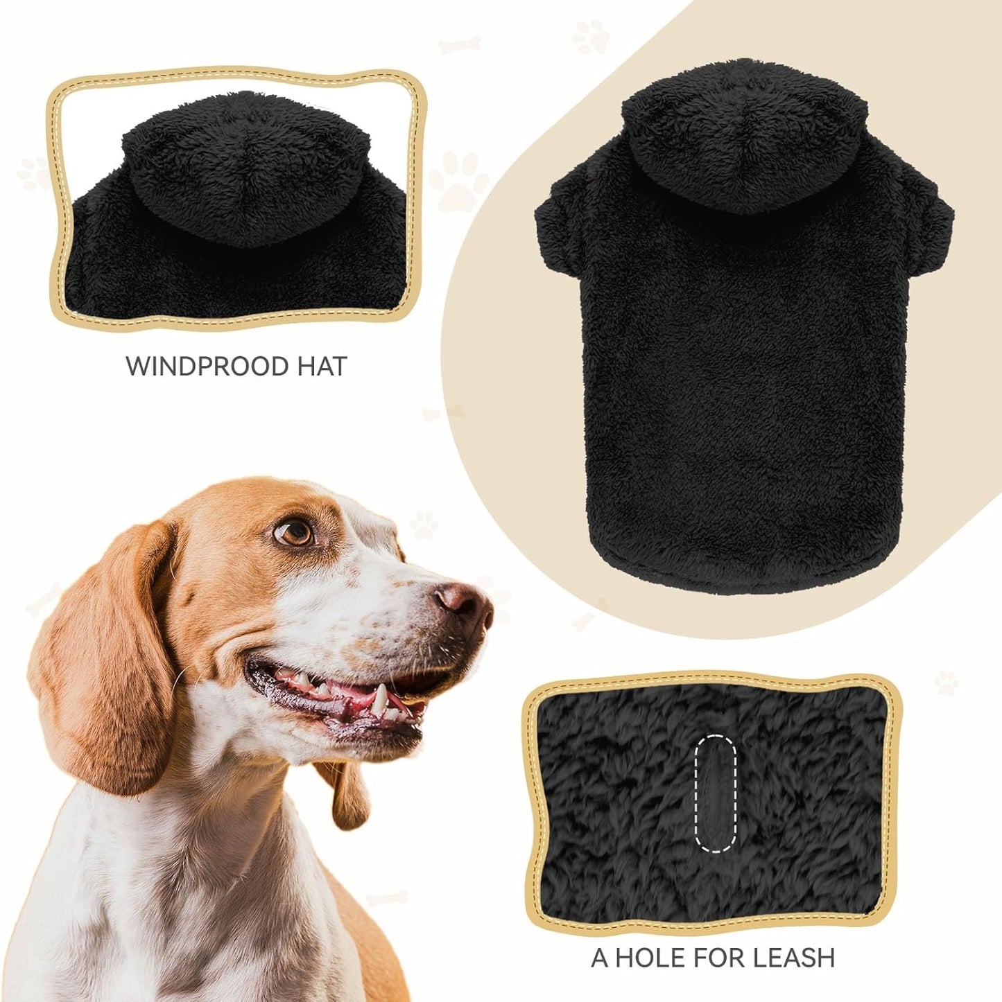 Fuzzy Dog Hoodie Dog Sweaters for Small Dogs Soft Double-Sided Plush Fleece Pet Sweater Clothes Pet Coats Sherpa Hooded Sweatshirt(Black-XS)