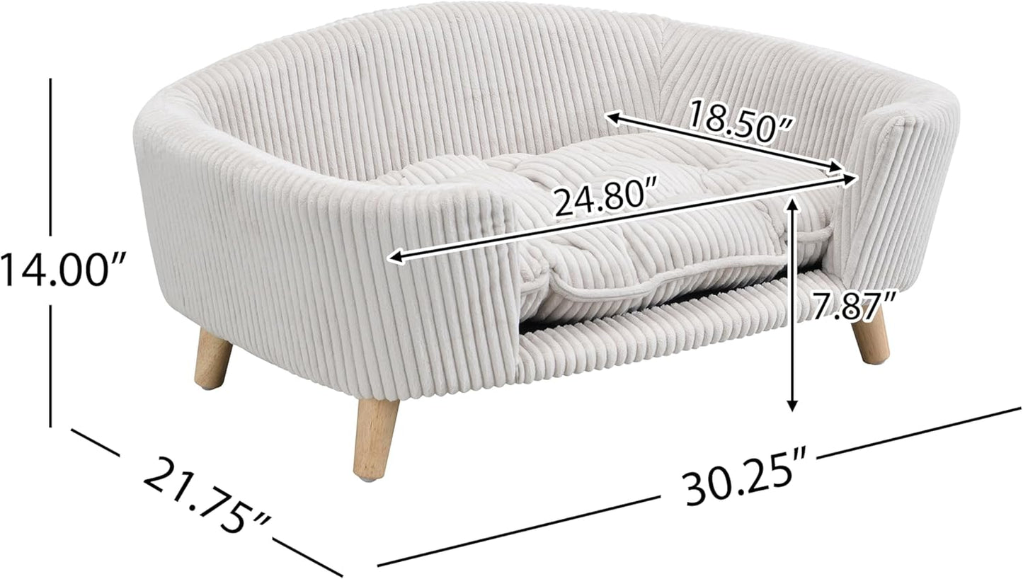 Christopher Knight Home Elroy Orthopedic Dog Bed, Elevated Dog Sofa Bed for Small Dog, Supportive Foam Pet Couch Bed with Wooden Legs, Modern Pet Sofa Bed, Light Beige