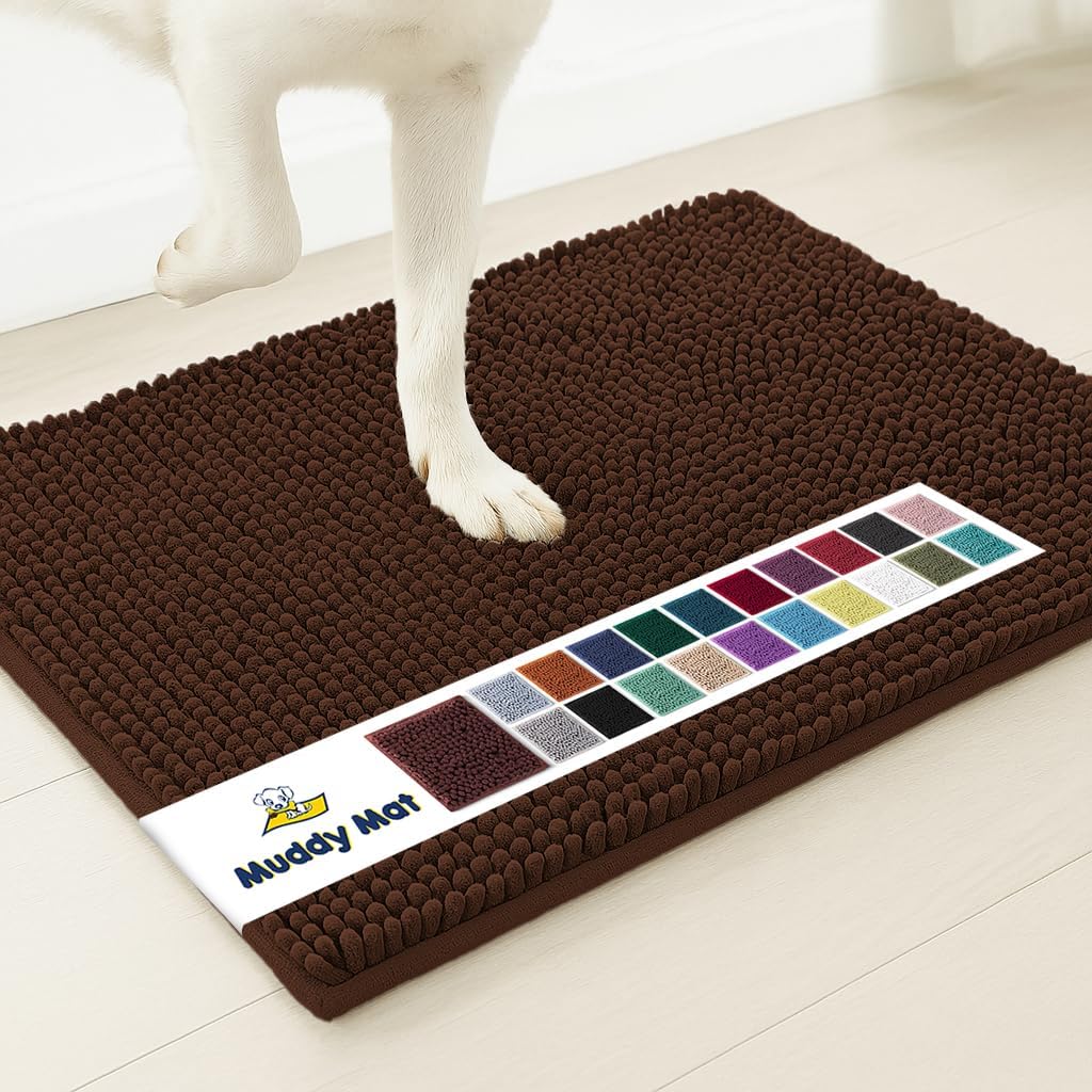 Muddy Mat® AS-SEEN-ON-TV Highly Absorbent Microfiber Door Mat and Pet Rug, Non Slip Thick Washable Area and Bath Mat Soft Chenille for Kitchen Bedroom Indoor and Outdoor - Chocolate Brown 5ft x 7ft