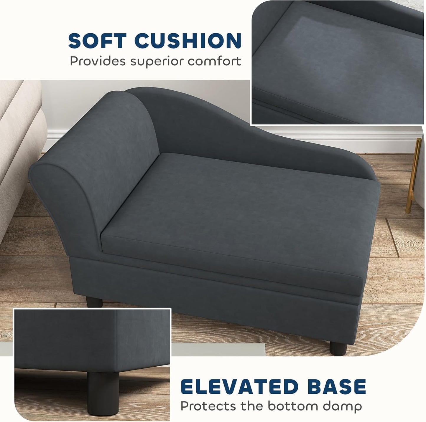 PawHut Luxury Fancy Dog Couch with Hidden Storage, Small Dog Sofa Bed with 2" Soft Foam, Modern Pet Furniture for Puppies & Little Breeds, Dark Gray