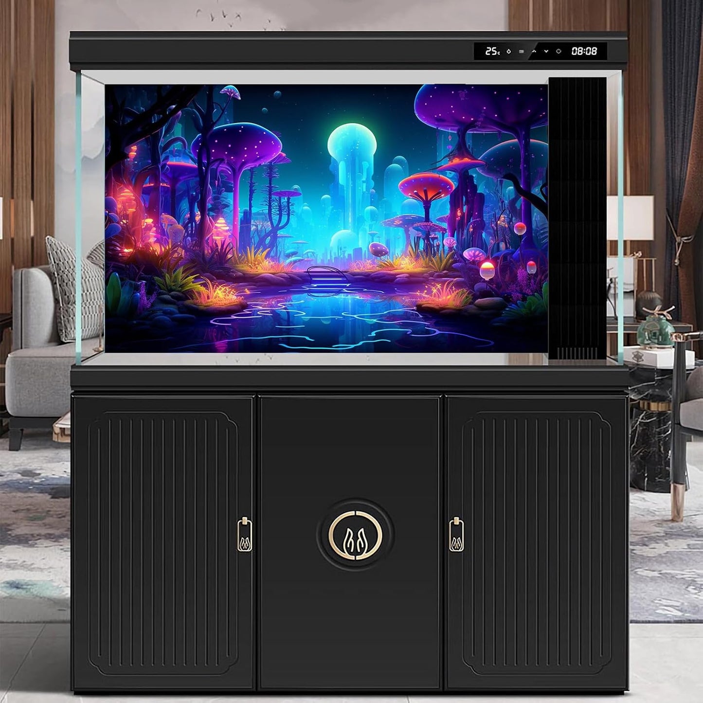 Fantasy Forest Aquarium Background Mysterious Plants Abstract Mushrooms Cartoon Style Forest Terrarium Backdrop Tranquil Stream Fish Tank Background Wallpaper Poster Decor Vinyl 36x20in