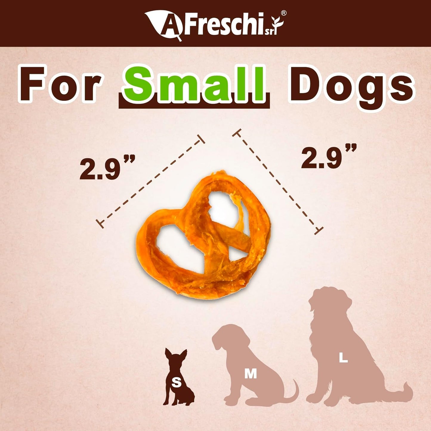 AFreschi Turkey Tendons for Dogs, USA-Sourced, Healthy Dog Treats, Rawhide-Free Puppy Chews, Long Lasting, All Natural, Hypoallergenic Dog Treats for Small Breeds, 8 oz Pack Pretzel (S)