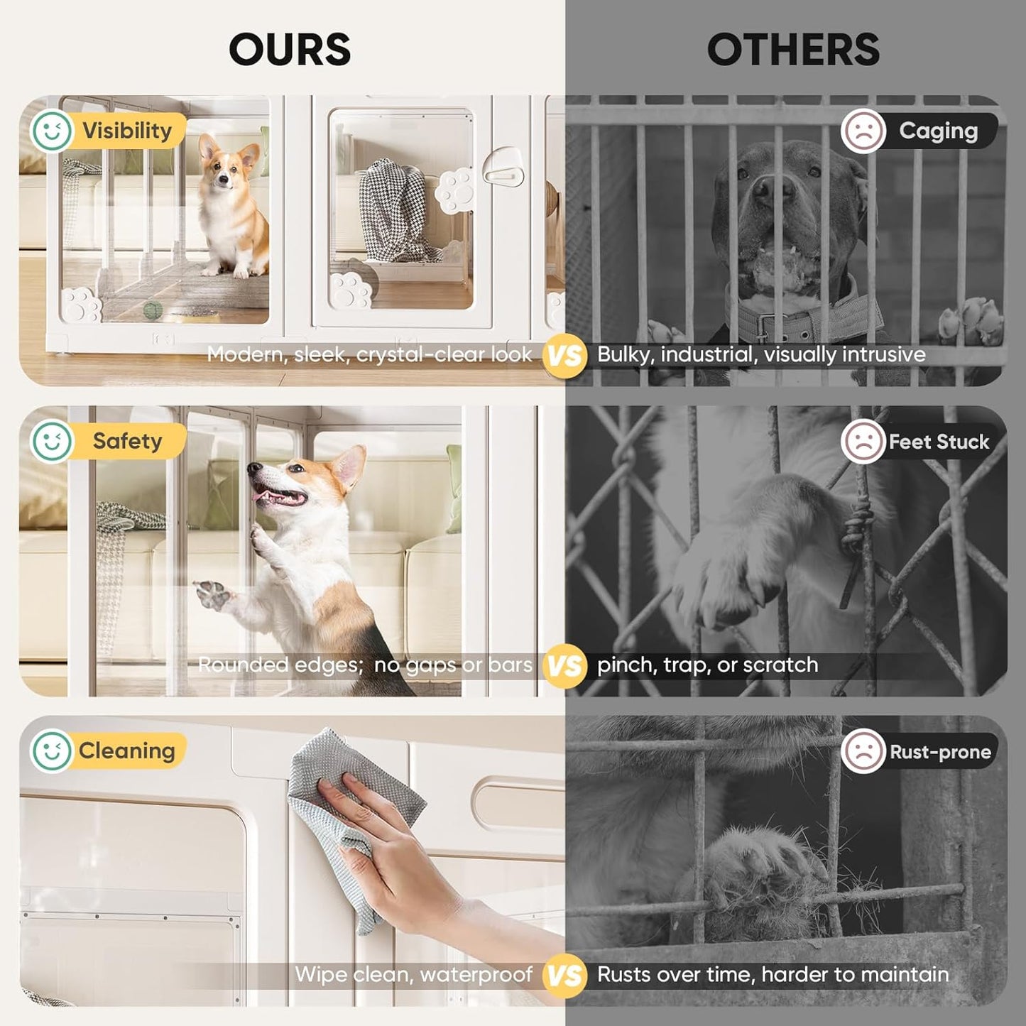 Acrylic Clear Dog Play Pen Indoors, Puppy Playpen with Door for Small Dogs Puppies, Transparent Plastic Pet Playpen Cage Fence Crate Kennel for Cat Kitten Rabbit Bunny Ferret etc (White-12 Panels)